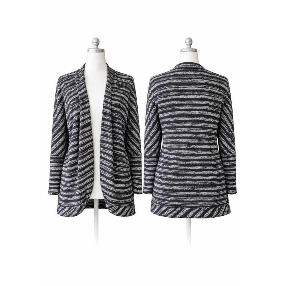 City Chic Striped Dolman Sleeve Cardigan L Black White Oversized Boho Drape Knit